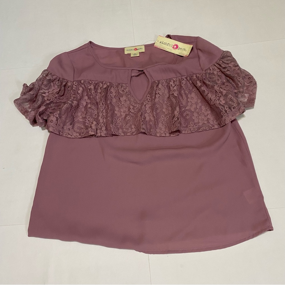 69. Wishful Park Pink Ruffled Short Sleeve Blouse